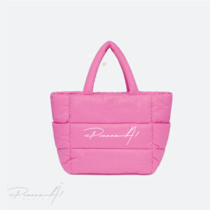 pink puffer tote bag